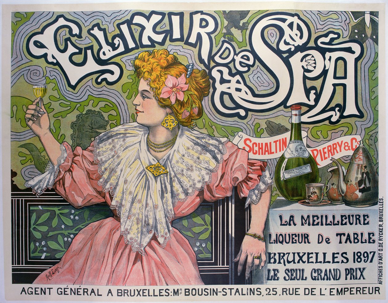 比利时利口酒“Elixir de Spa”广告海报 作者 拉夫 (1861 1952)