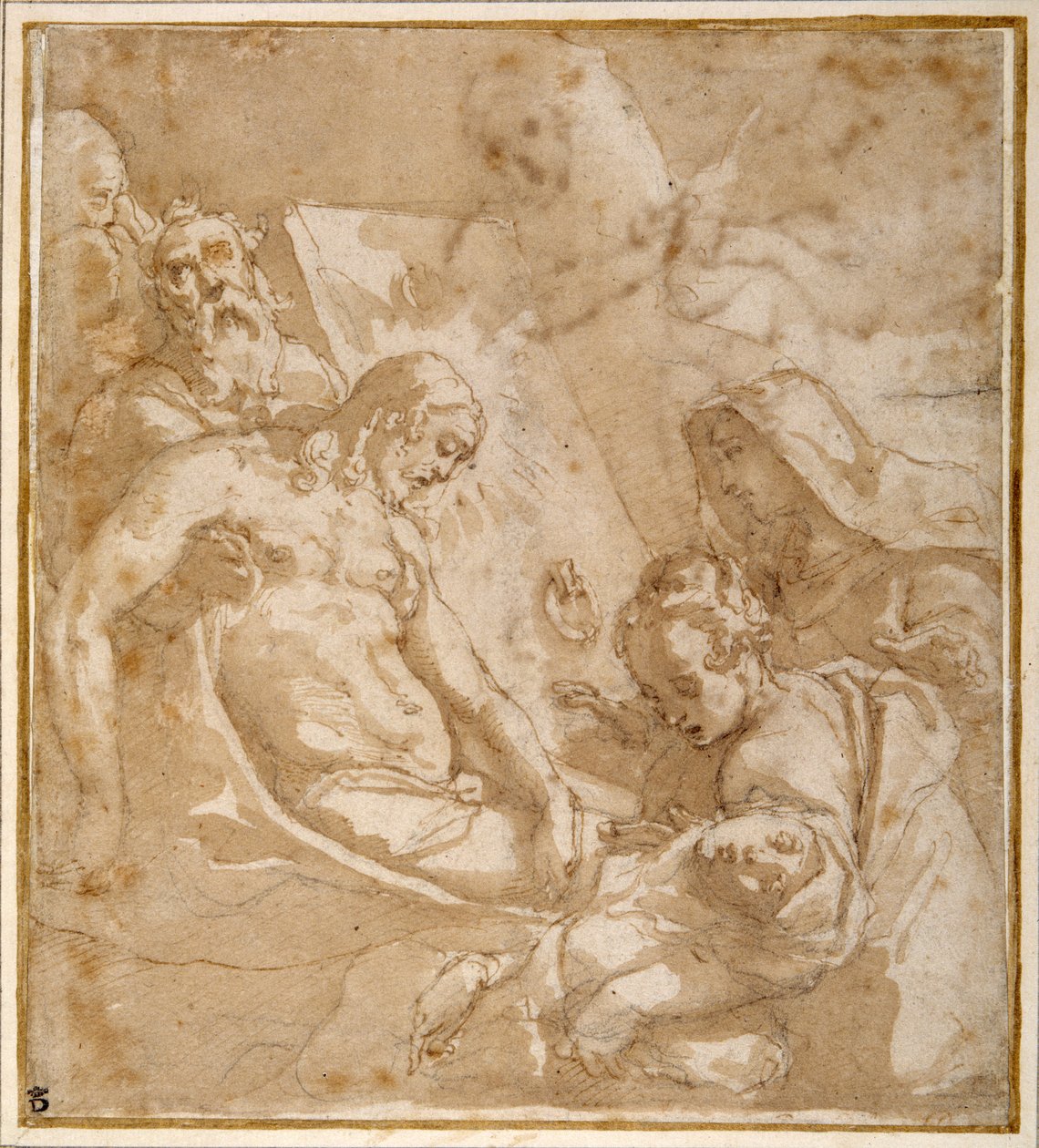 The Entombment（钢笔和墨水，水粉和水粉，粉笔，纸上） 作者 Raffaellino da Reggio (c.1550 78)
