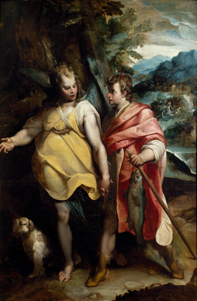 托比亚斯和天使，作者 Raffaellino da Reggio (1550-1578) 作者 Raffaellino da Reggio (c.1550 78)