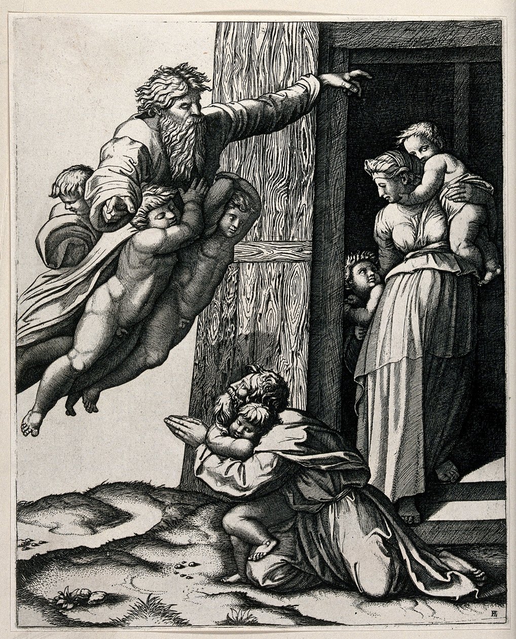 =上帝，由三位天使支持，出现在挪亚身上 作者 拉斐尔（Raffaello Sanzio Raphael）