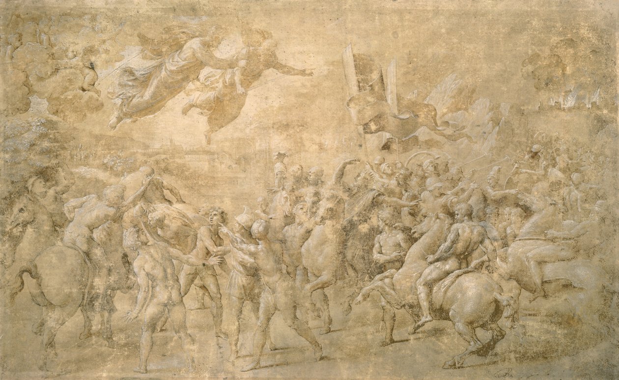 圣彼得和圣保罗的幻影（红色粉笔在纸上） 作者 拉斐尔（Raffaello Sanzio Raphael）