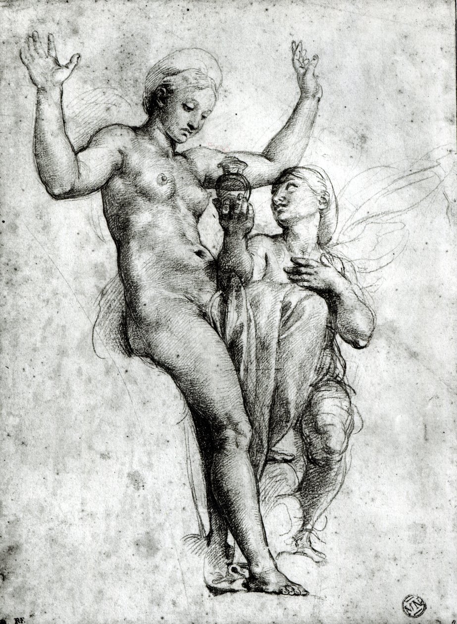 Psyche用冥河中的水呈现金星，1517（纸上的红色粉笔） 作者 拉斐尔（Raffaello Sanzio Raphael）