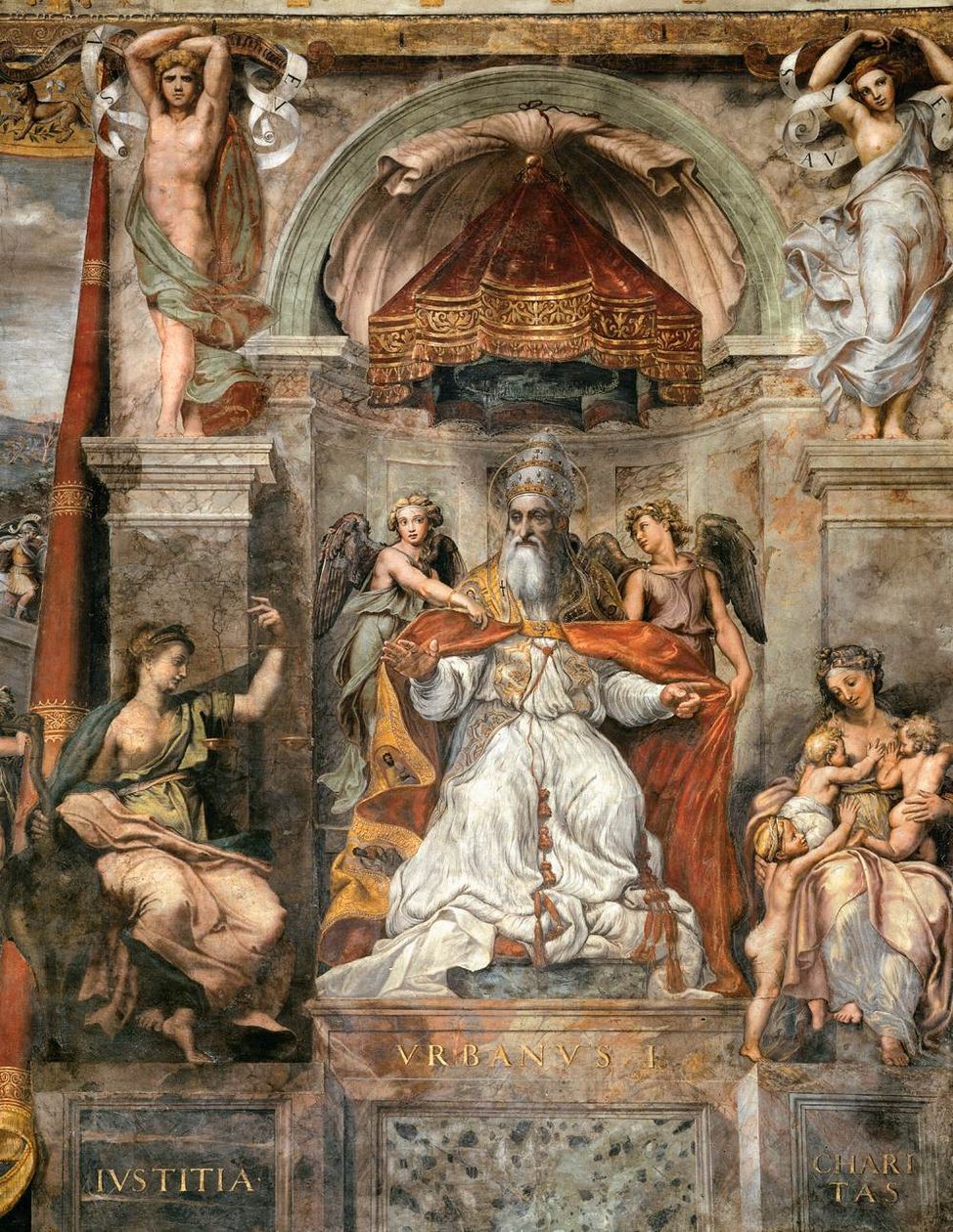 Sala di Costantino，城市教皇我在正义和慈善之间 作者 拉斐尔（Raffaello Sanzio Raphael）