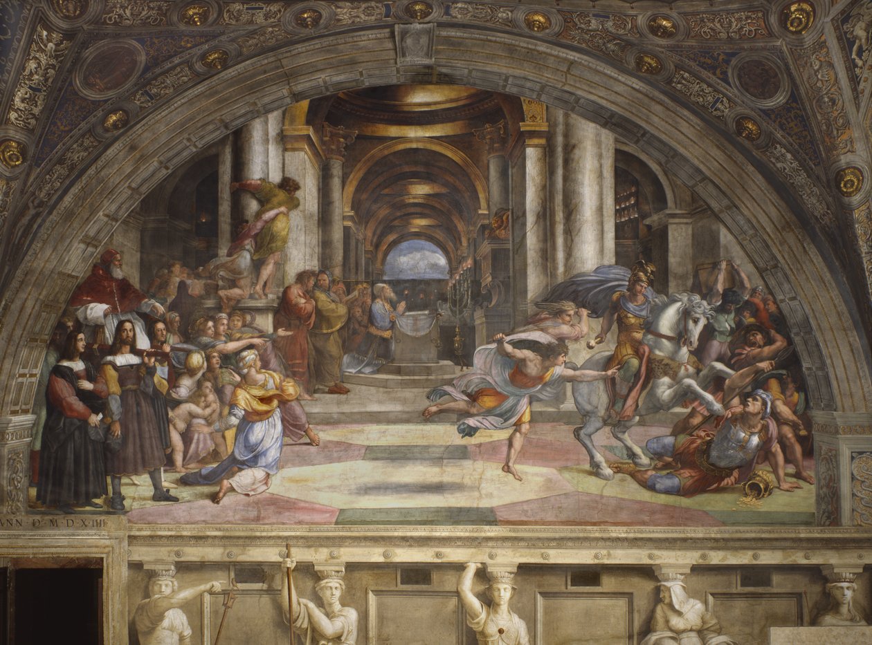 从寺庙驱逐Heliodorus，Stanza di Eliodoro，1511-12 作者 拉斐尔（Raffaello Sanzio Raphael）