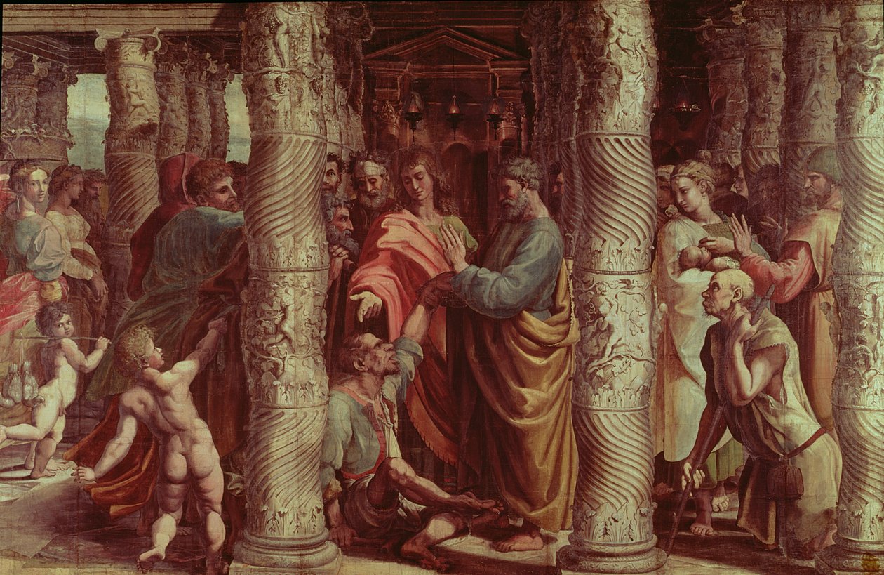 瘸腿人的治疗（西斯廷教堂的卡通）（预恢复） 作者 拉斐尔（Raffaello Sanzio Raphael）