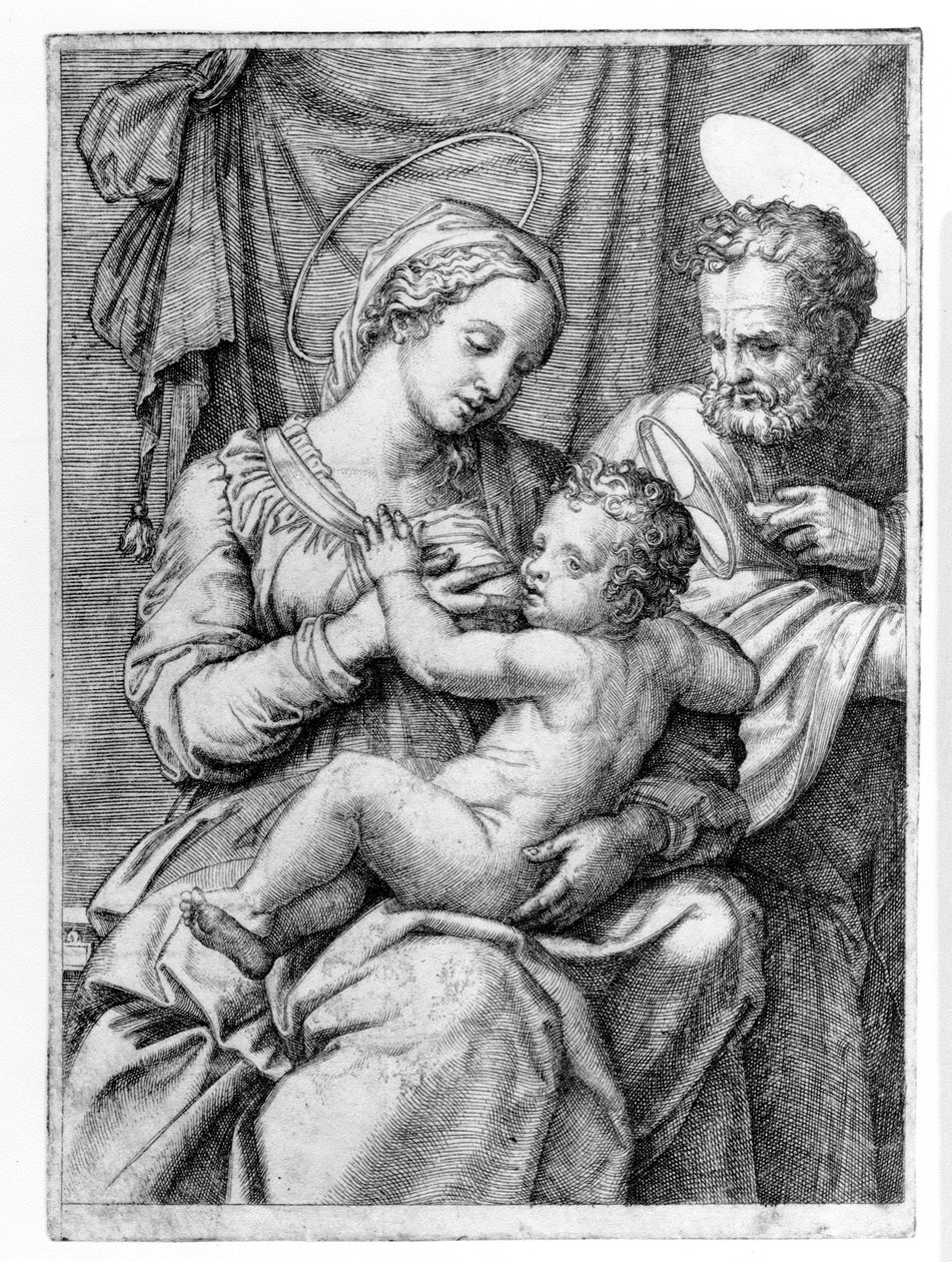 神圣家族，由Marcantonio Raimondi雕刻，1515年 作者 拉斐尔（Raffaello Sanzio Raphael）