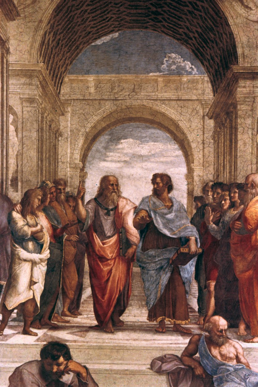 雅典学院，柏拉图与亚里斯多德的细节，1508-1511年 作者 拉斐尔（Raffaello Sanzio Raphael）