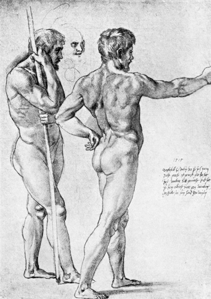 两次男性裸体研究，1515年，1912年。 作者 拉斐尔（Raffaello Sanzio Raphael）
