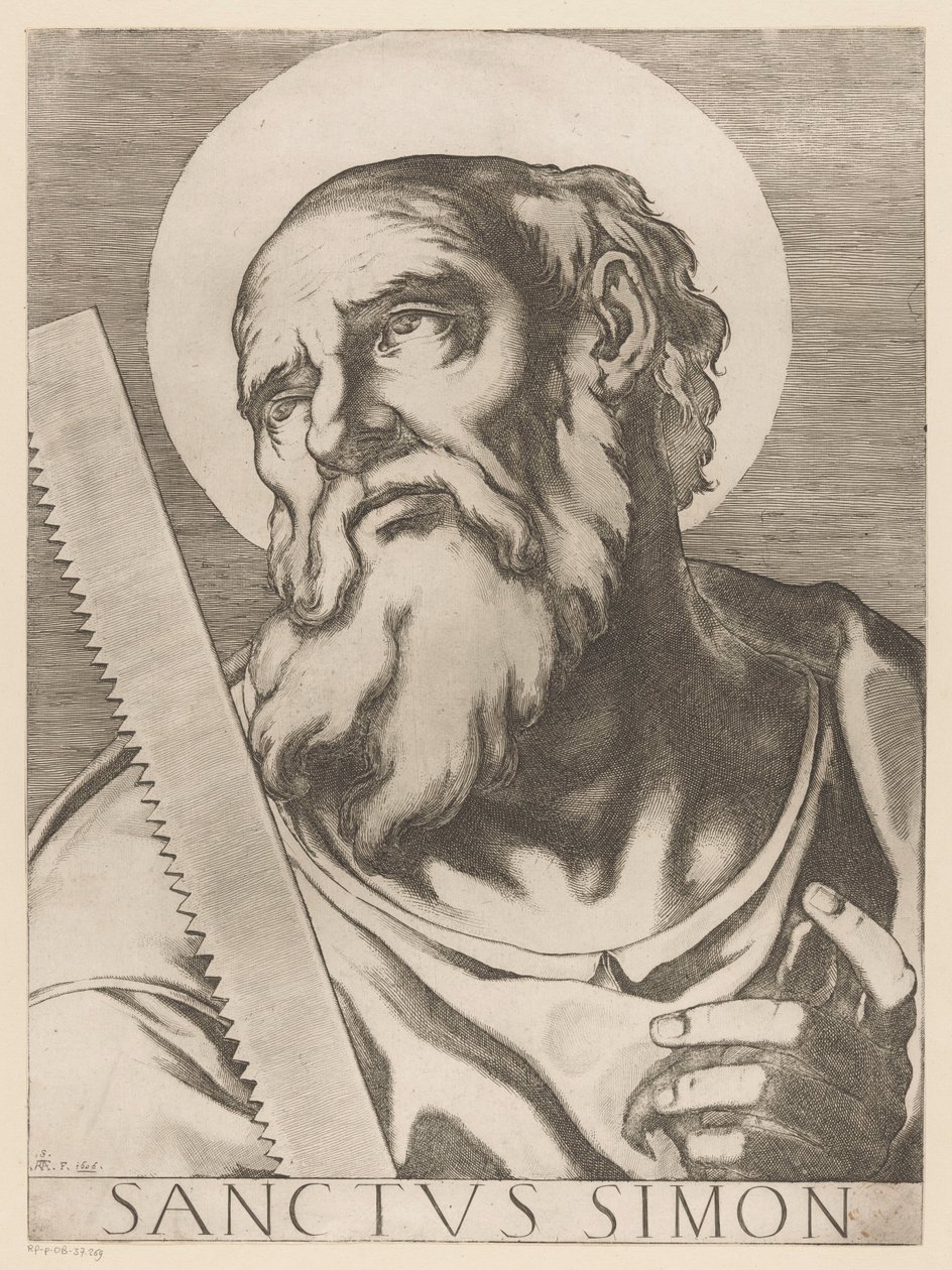 西蒙-泽洛特斯万岁
西蒙圣哉（物品上的标题）
Christus, Maria en de twaalf apostelen（系列标题）
Il sacrato collegio apostolico（系列标题） 作者 拉斐尔（Raffaello Schiaminossi）