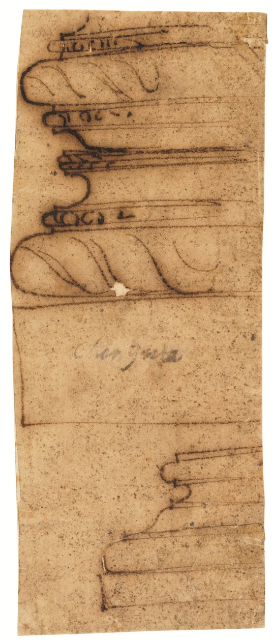 两个建筑碎片（钢笔和棕色墨水，涂油描图纸） 作者 拉斐尔（Raffaello da Montelupo）