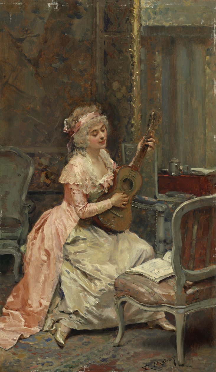 带吉他的女人，约1870年 作者 Raimundo de Madrazo y Garreta