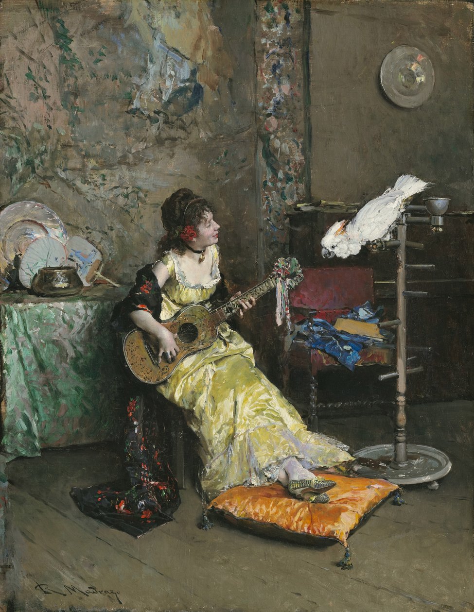 一只鹦鹉的女人，约1872年 作者 Raimundo de Madrazo y Garreta