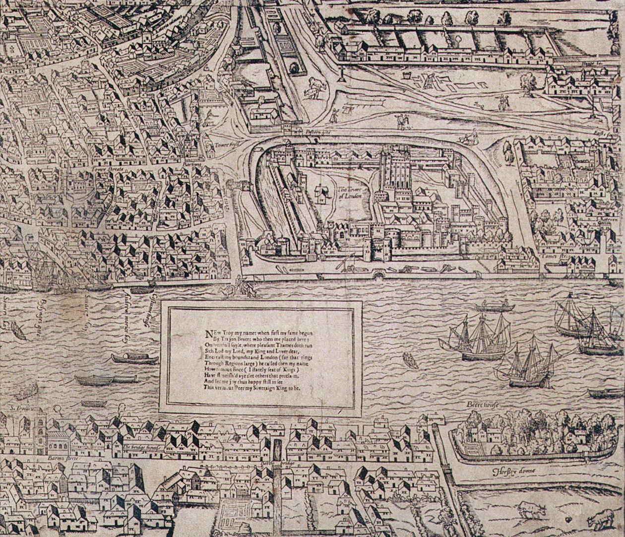 伦敦塔的细节，从“Civitas Londinum”，伦敦地图，1560年 作者 拉尔夫·阿加斯（Ralph Agas）