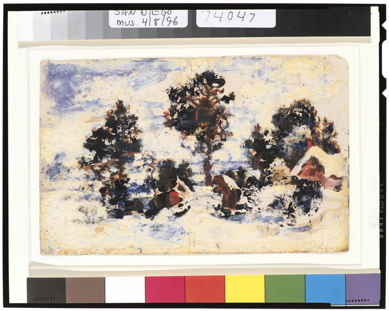 与红色大厦的冬天风景，1901-15 作者 拉尔夫·阿尔伯特·布莱克洛克