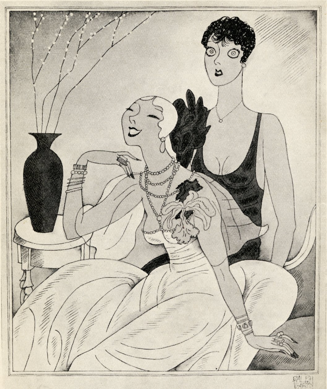 Lorelei和Dorothy，1928年出版的Anita Loos的“But Gentlemen Marry Brunettes”中的插图 作者 拉尔夫·巴顿