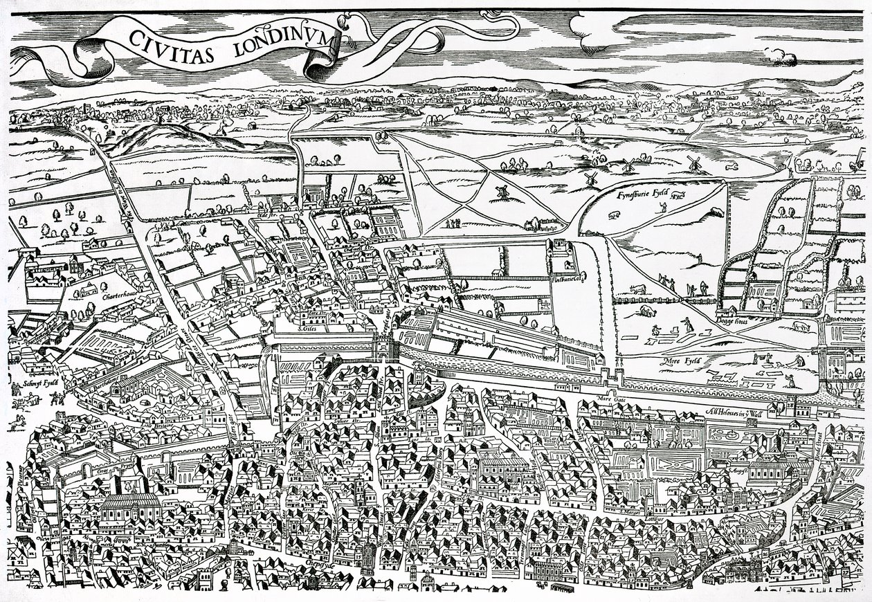 Civitas Londinium（木版画）中的伦敦城北详图 作者 拉尔夫·阿加斯（Ralph Agas）