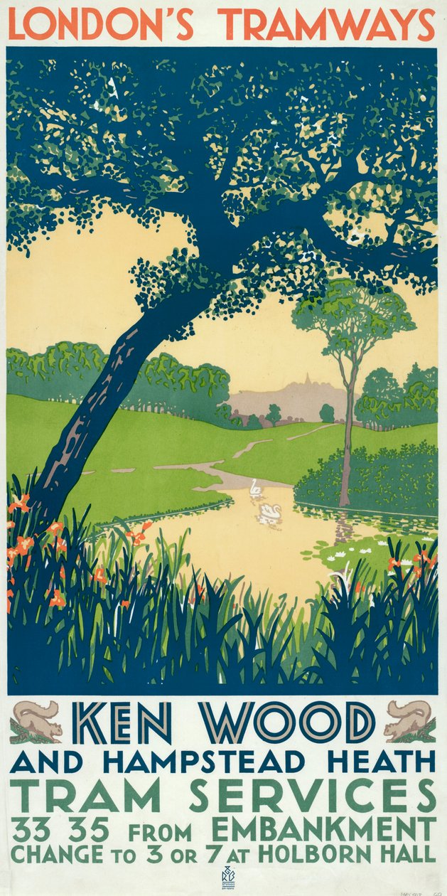 Kenwood和Hampstead Heath"，伦敦郡议会LCC电车公司的海报，1928年 作者 拉尔夫和布朗工作室