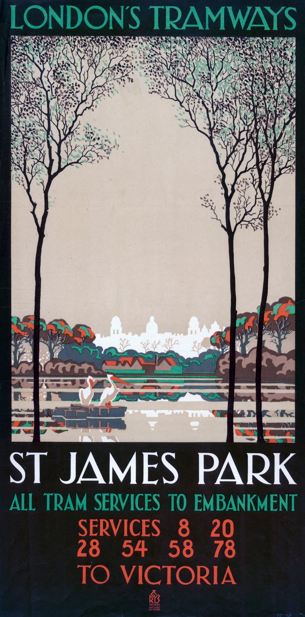 圣詹姆斯公园"，伦敦郡议会LCC电车公司的海报，1928年 作者 拉尔夫和布朗工作室