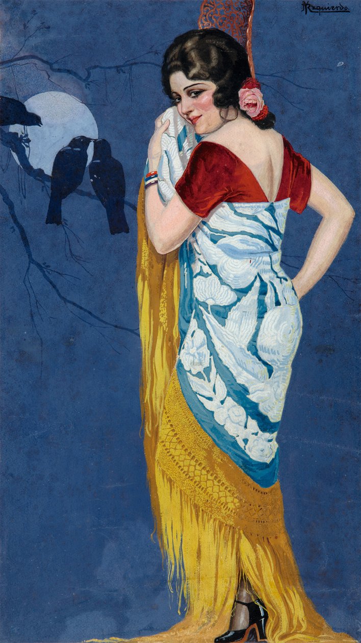 在月光下微笑的年轻女子 作者 Ramón José Izquierdo y Garrido