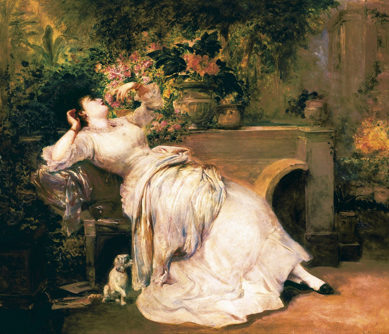 Woman in a garden. Painting by Ramon Marti i Alsina (1826-1894), 2nd half of the 19th century. 作者 拉蒙·马丁·阿尔西纳