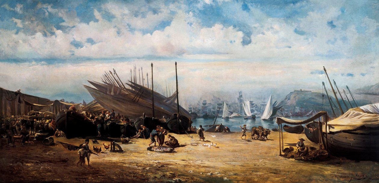 Barceloneta (central district of Barcelona). Painting by Ramon MARTI i ALSINA (1826-1894) 作者 拉蒙·马丁·阿尔西纳