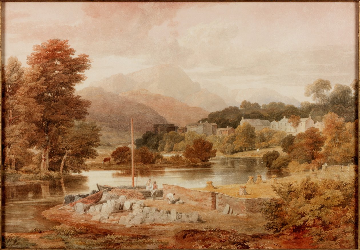 板岩码头，Brathay（纸上铅笔和水彩） 作者 拉姆齐·理查德·雷纳格（Ramsay Richard Reinagle）
