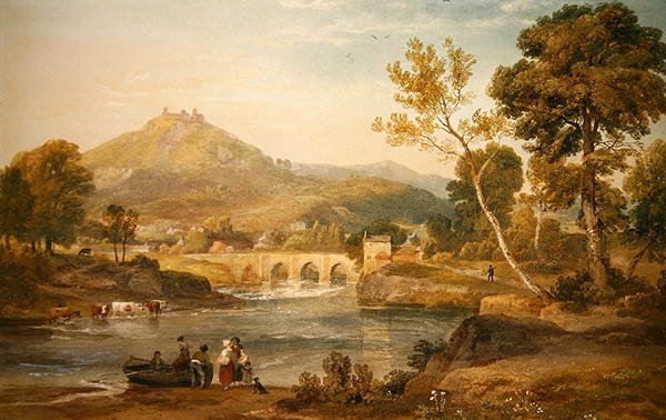威尔士兰戈伦（纸上水彩）（Llangollen, Wales）。 作者 拉姆齐·理查德·雷纳格（Ramsay Richard Reinagle）