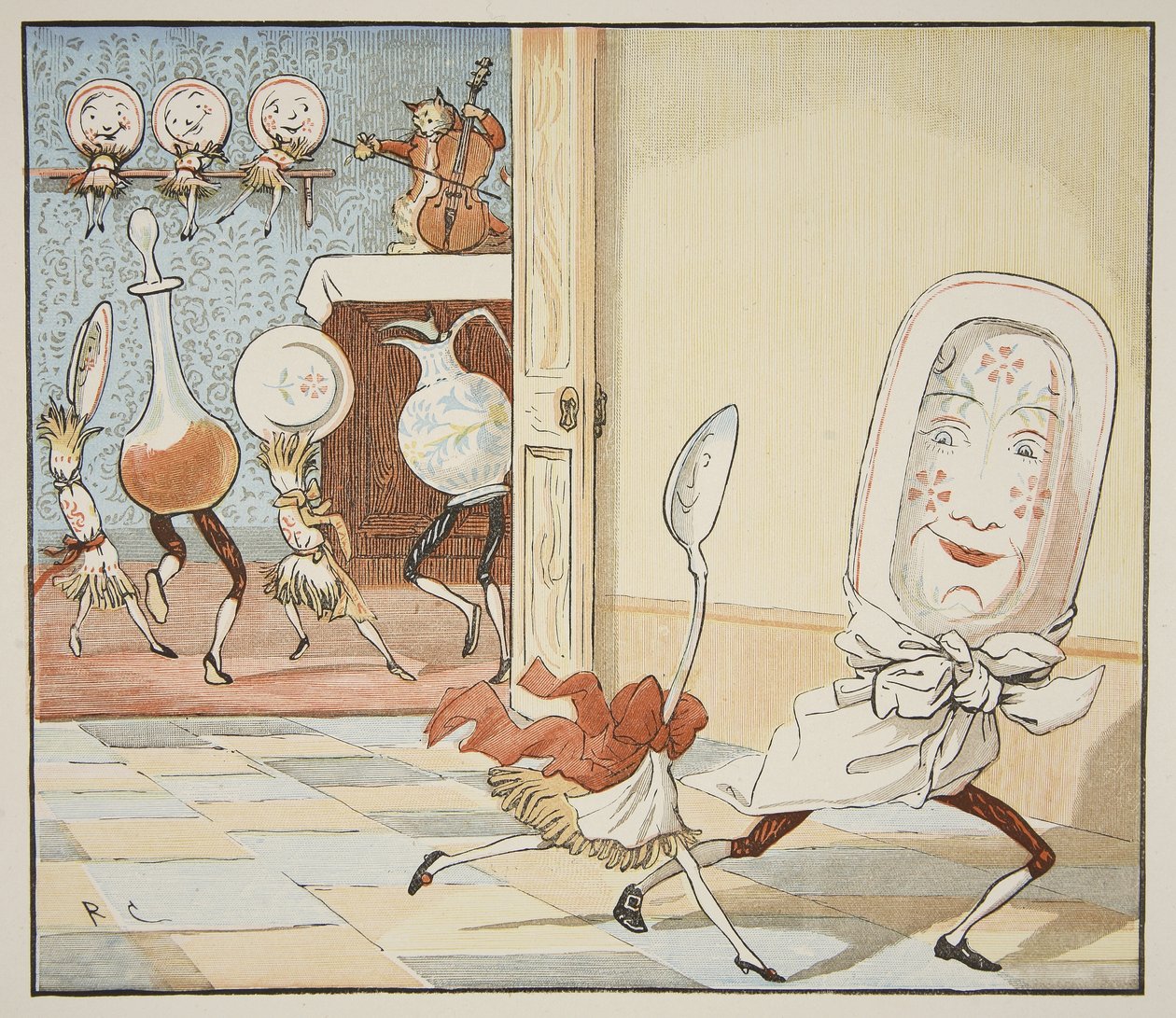 1882年，“碟子远离勺子”（笔墨水，水粉和纸张） 作者 伦道夫·卡尔德科特