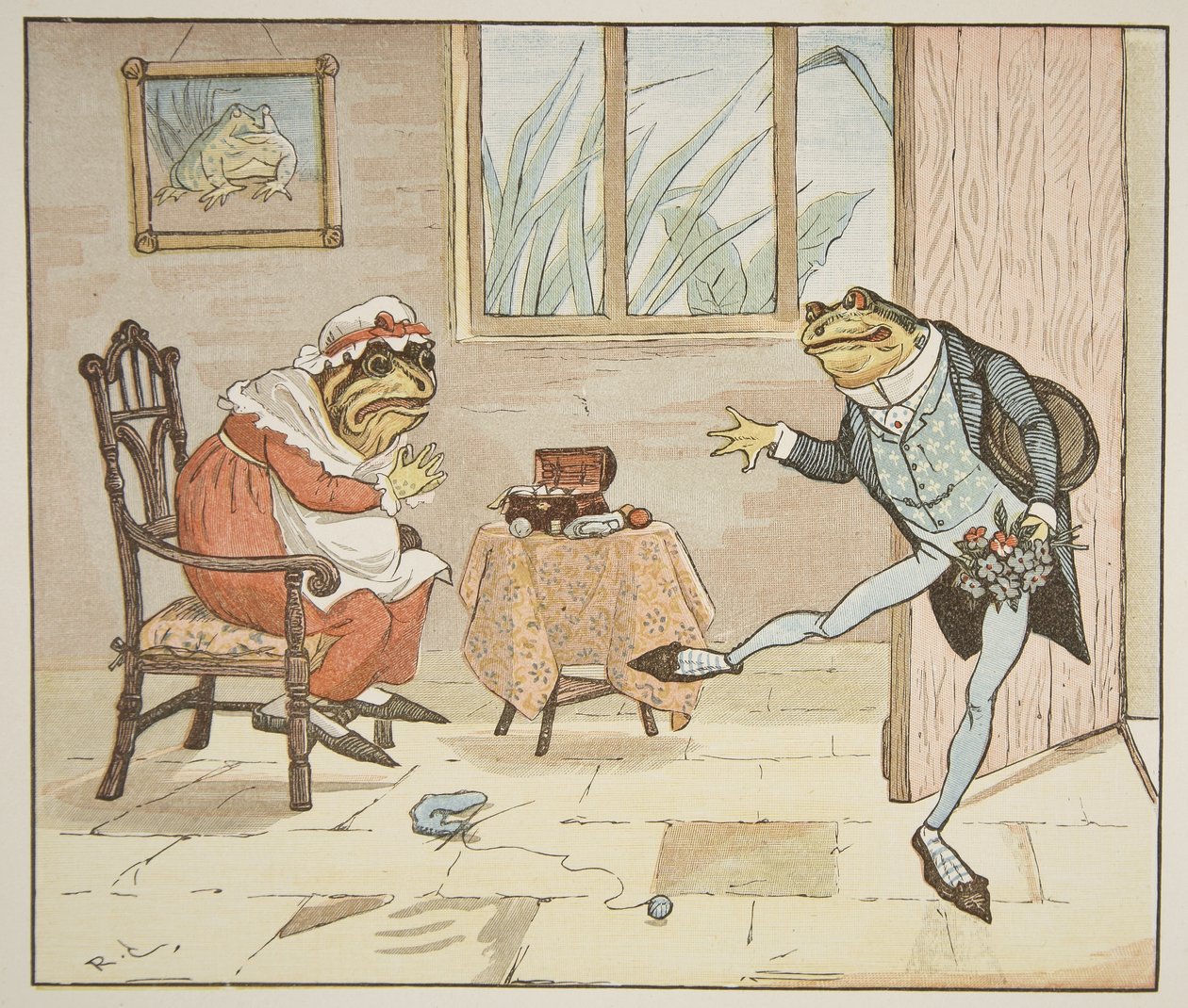 来自&39;A Frog他会A-Wooing Go&39;的插图，酒吧。作者：Frederick Warne und Co. 作者 伦道夫·卡尔德科特