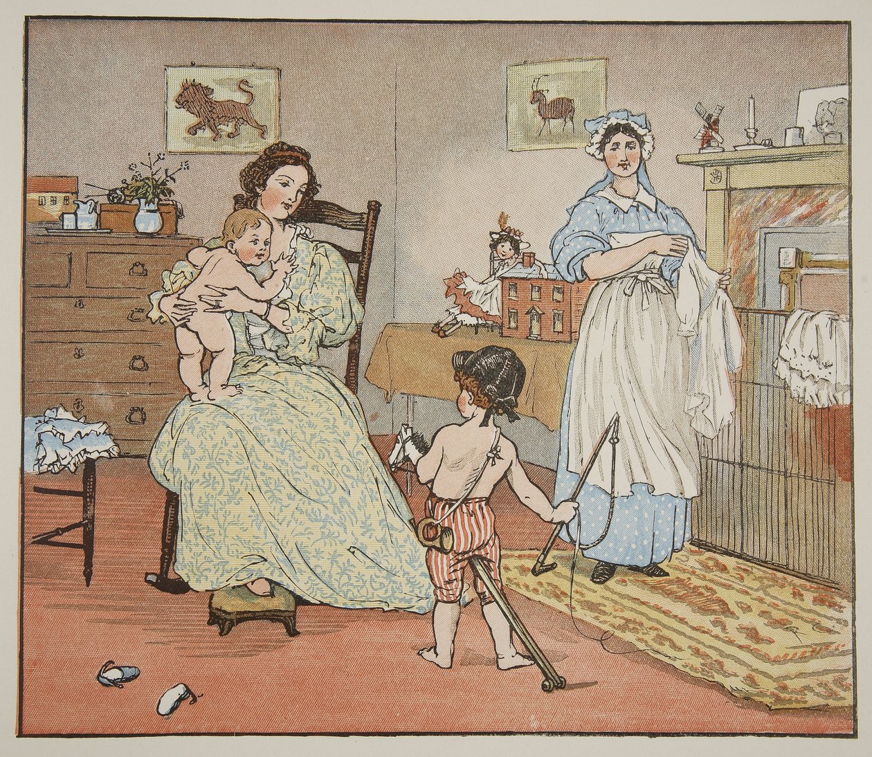 再见，婴儿彩旗，插图来自&39;Hey Diddle Diddle and Bye，Baby Bunting&39;，1882年 作者 伦道夫·卡尔德科特