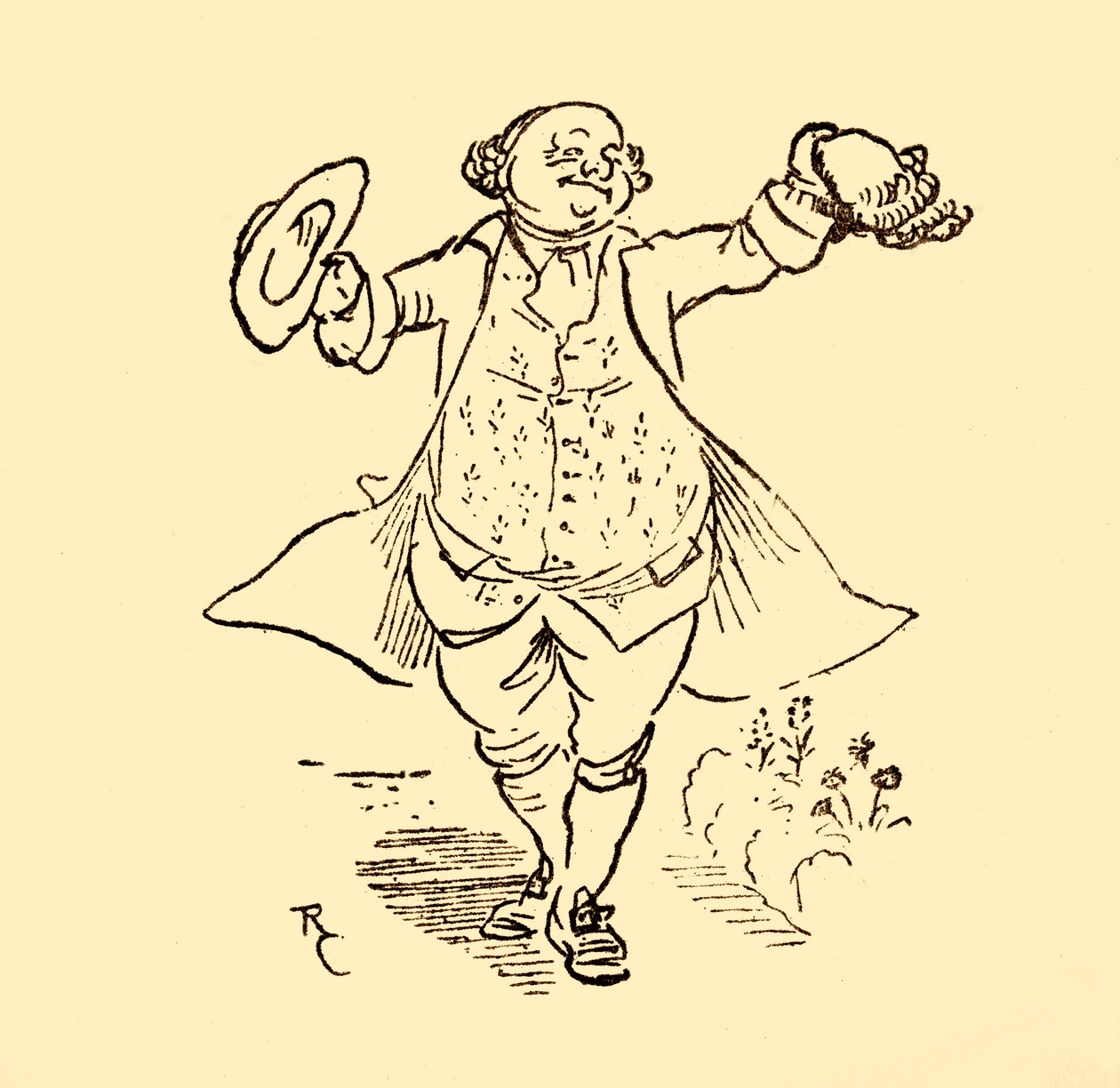 约翰·吉尔宾斯（John Gilpins）的朋友借给他一顶假发和一顶帽子，1878年，创作于1918年。 作者 伦道夫·卡尔德科特
