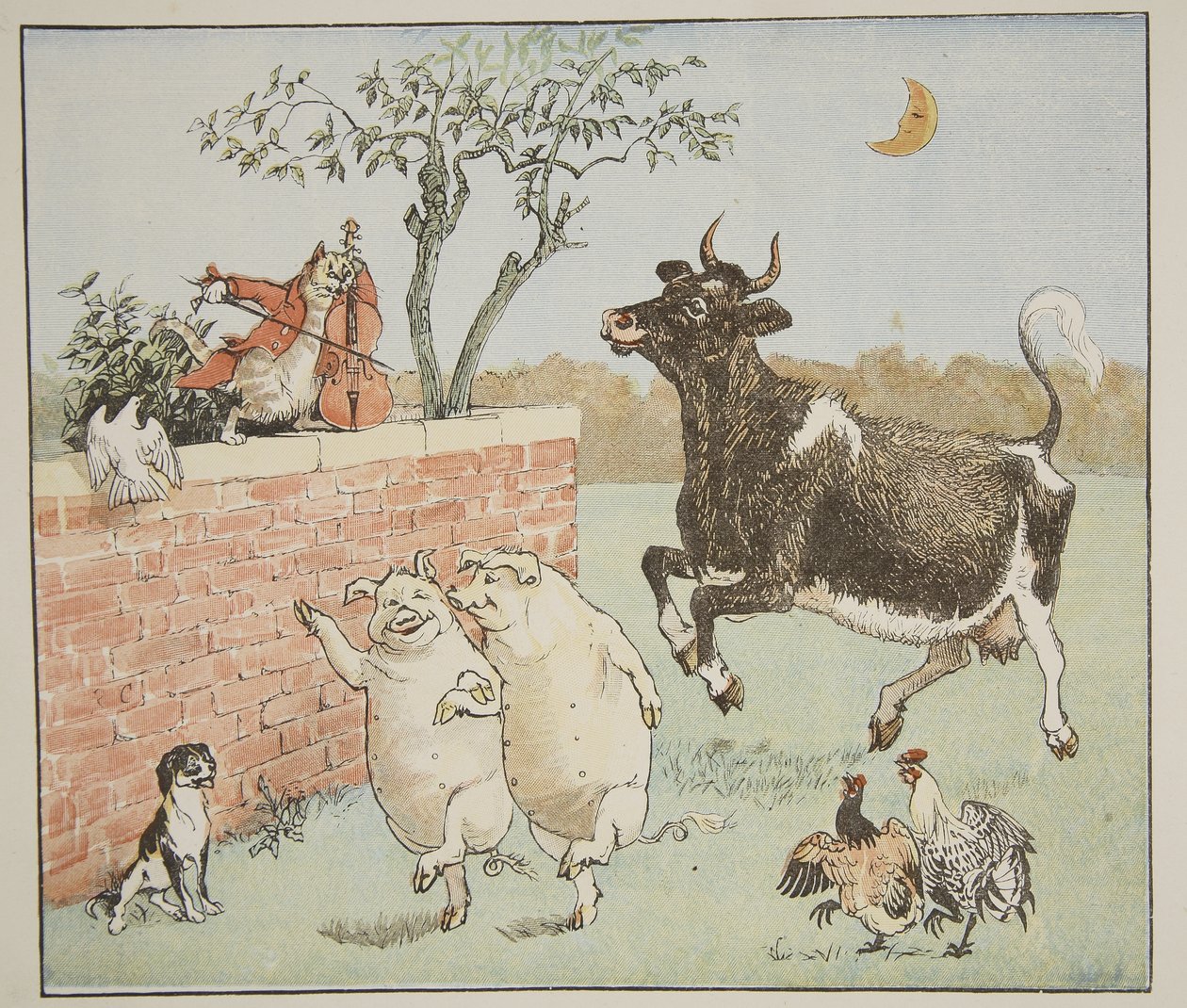 猫与小提琴，插图来自&39;Hey Diddle Diddle and Bye，Baby Bunting&39;，1882年 作者 伦道夫·卡尔德科特