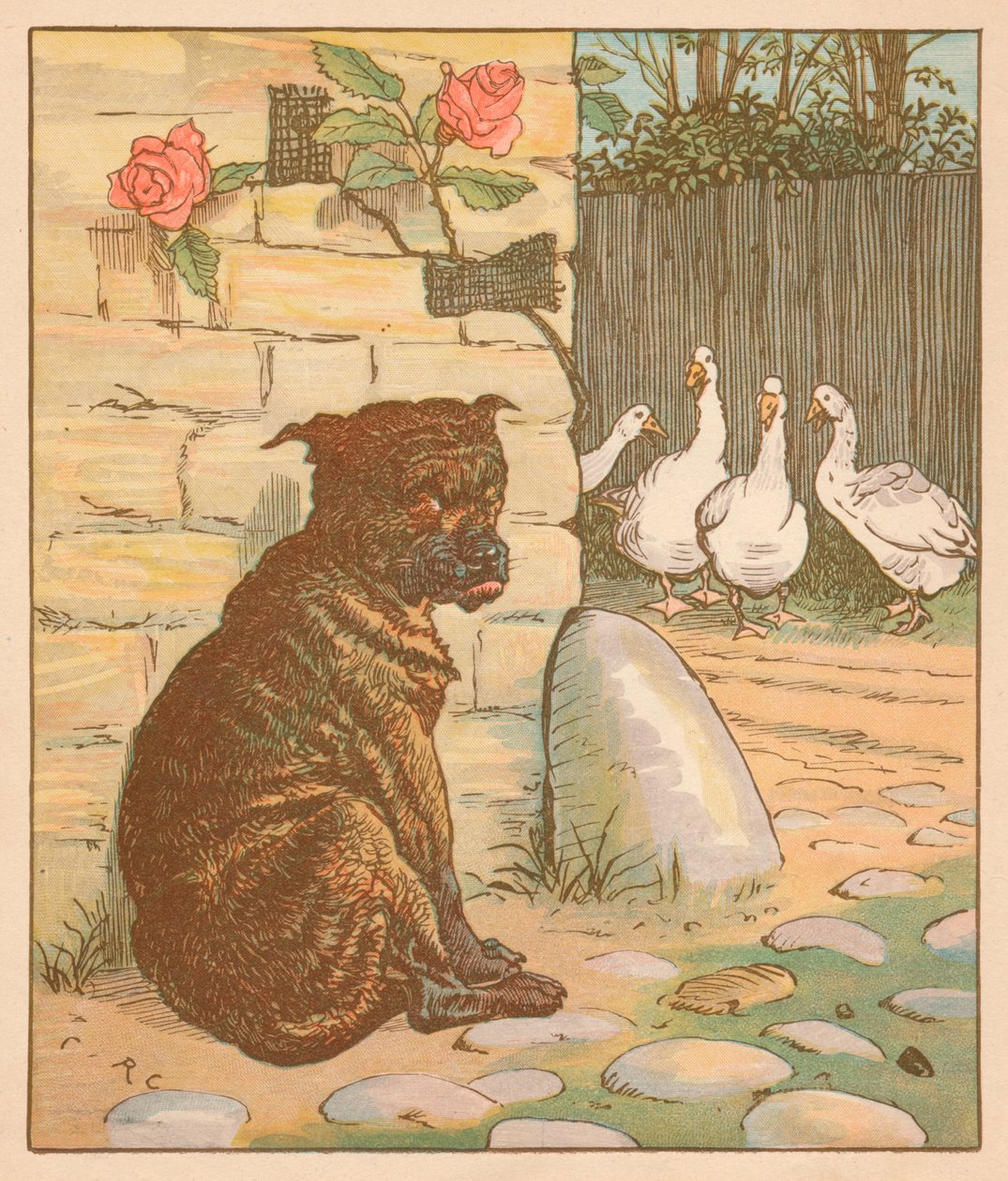 担心猫的狗...，c1878。 作者 伦道夫·卡尔德科特