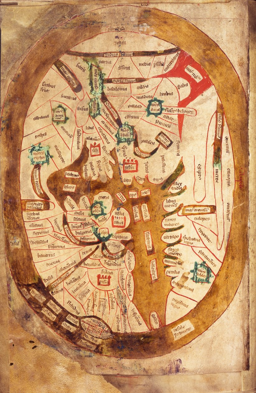 Ms.89 Higden fol.13v世界地图（牛皮纸上的墨水） 作者 拉夫·希格登