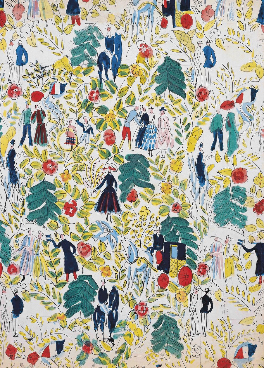 林中漫步；La Promenade au Bois，约 1919 年（纸面水粉画） 作者 拉乌尔·杜菲