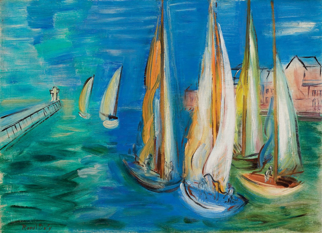 多维尔的帆船出发；Depart des voiliers a Deauville，约 1930 年（布面油画） 作者 拉乌尔·杜菲