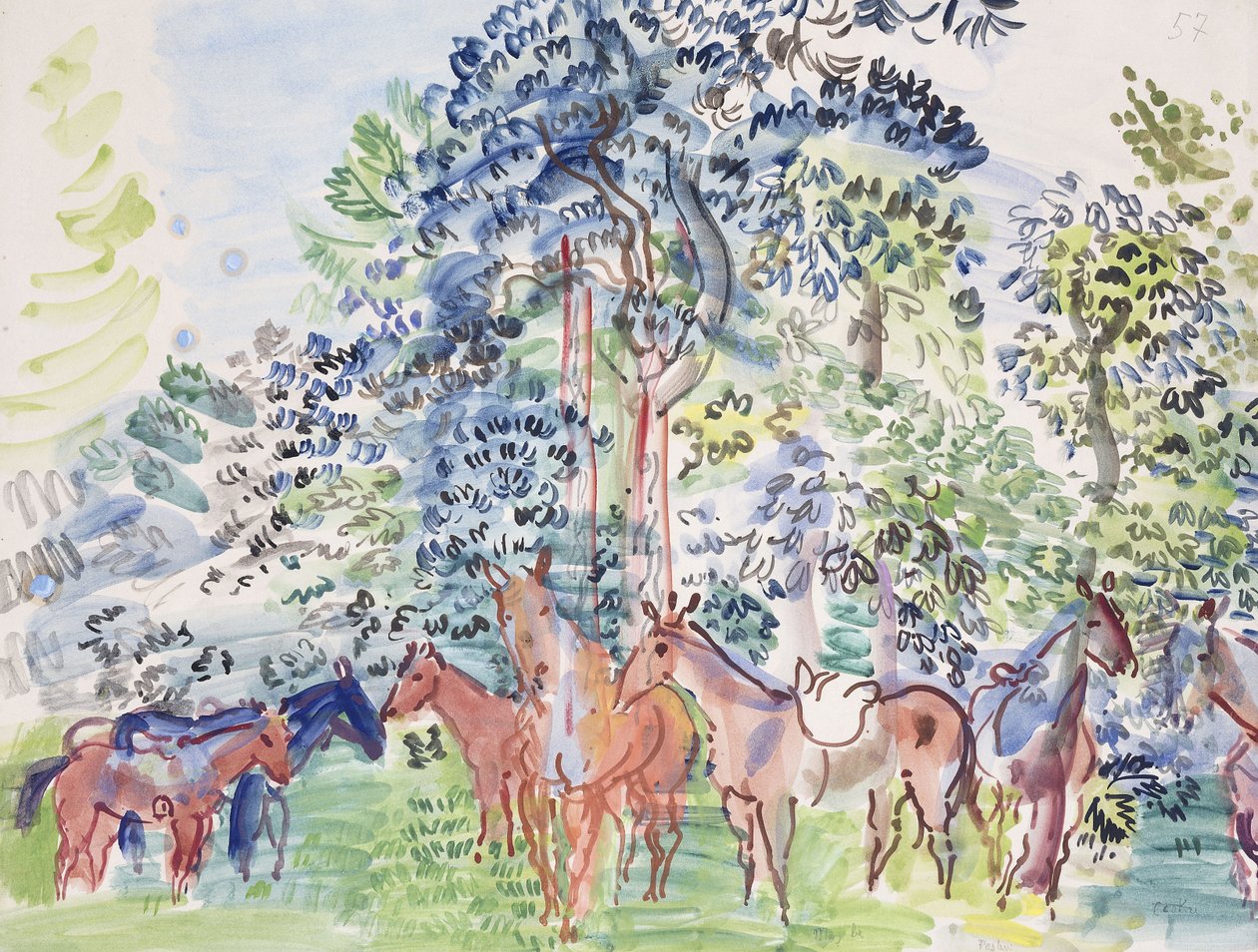 木中之马; Chevaux au Bois 作者 拉乌尔·杜菲