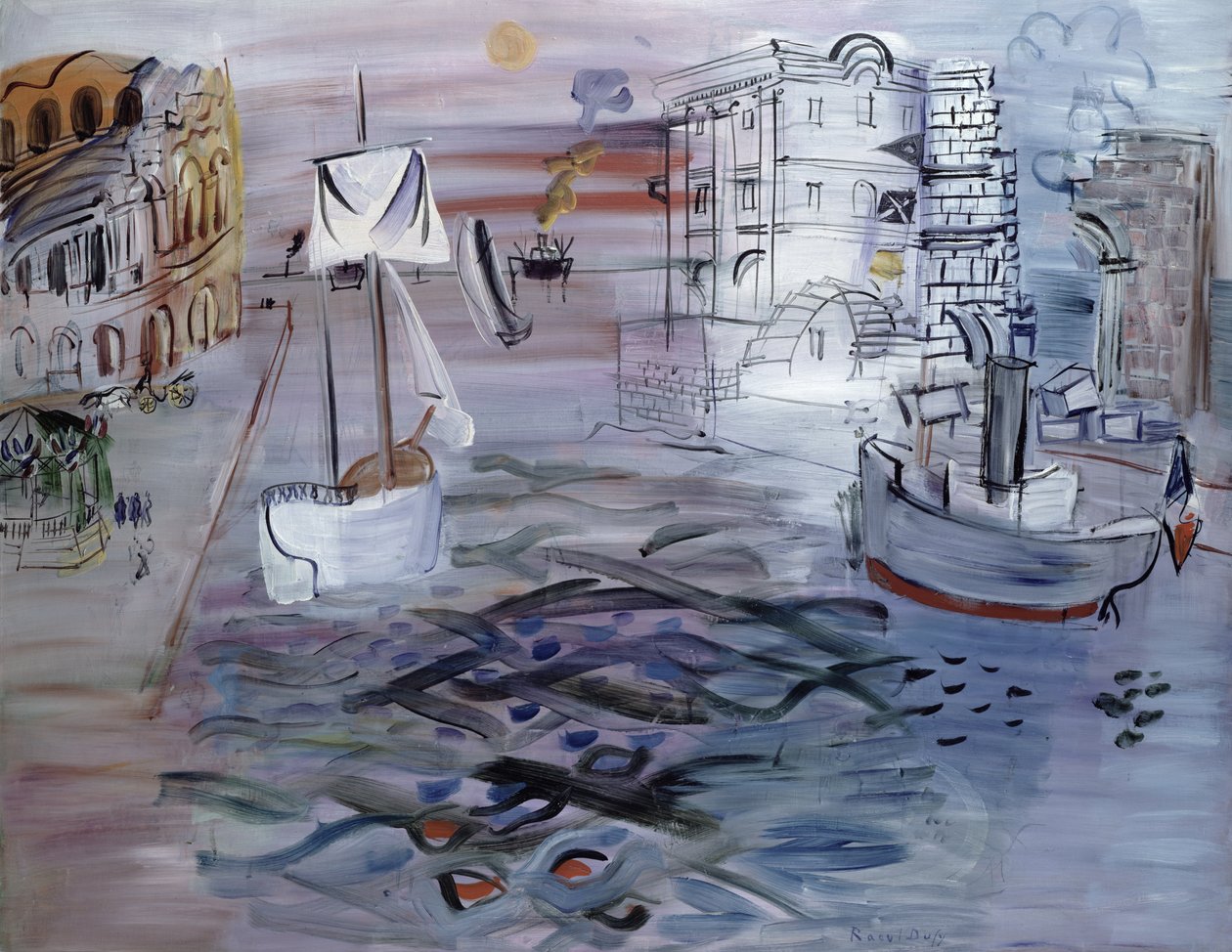 港口与帆船，向克劳德-洛兰致敬，约 1935 年（布面油画） 作者 拉乌尔·杜菲