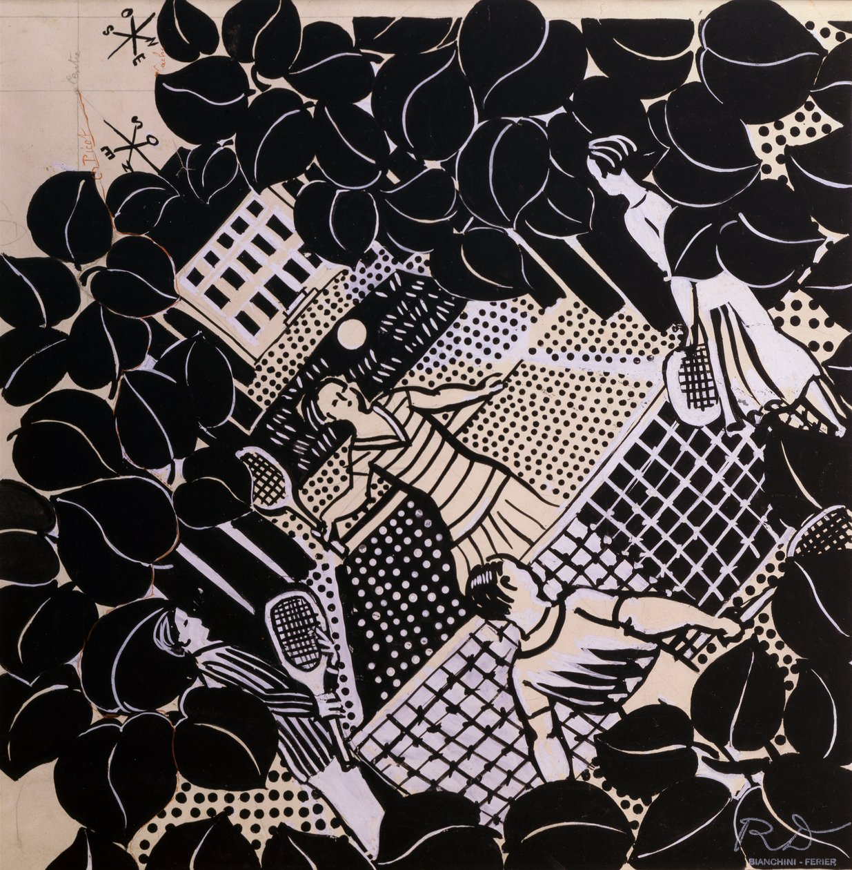 网球（纸上钢笔、墨水和水粉画） 作者 拉乌尔·杜菲
