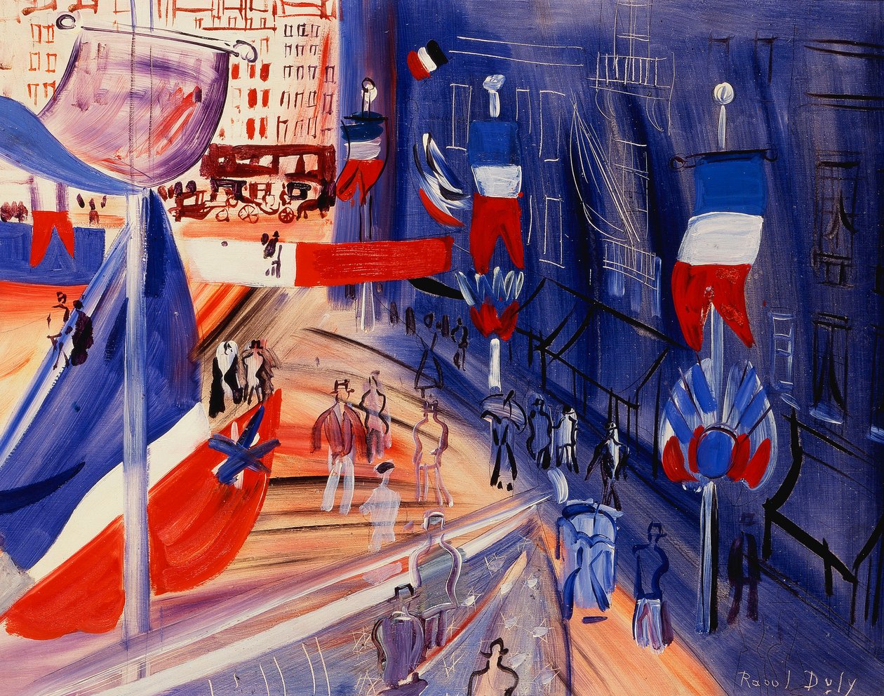 挂满美国旗帜的街道；La rue Pavoisee a la Banniere Americaine，约 1930 年（硬板油画） 作者 拉乌尔·杜菲