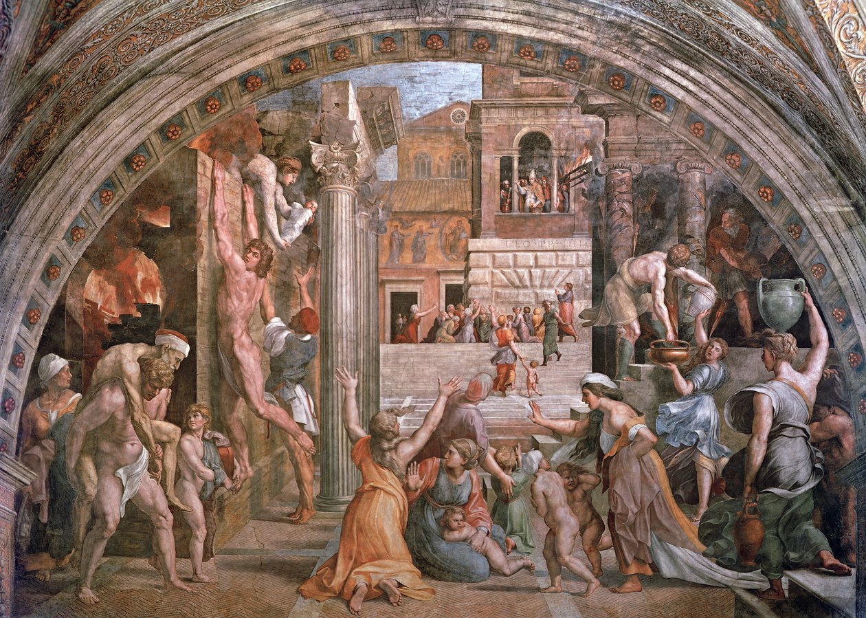 在博尔戈火灾，来自Stanza dellIncendio（火焰大厅）c.1514-17 作者 拉斐尔和朱利奥·罗马诺