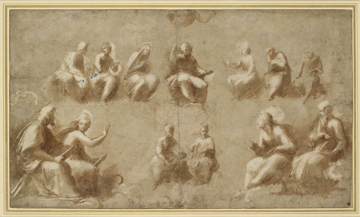基督和荣耀中的圣徒（研究争议）（用棕色墨水画画） 作者 拉斐尔（Raffaello Sanzio Raphael）