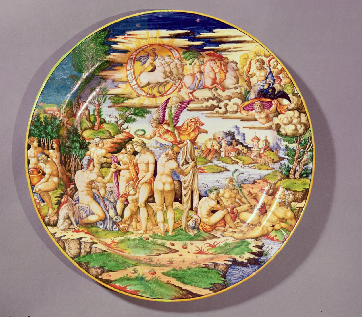 描绘巴黎审判的大型拼盘，在Atelier de Faenza（陶瓷）制作 作者 拉斐尔（Raffaello Sanzio Raphael）