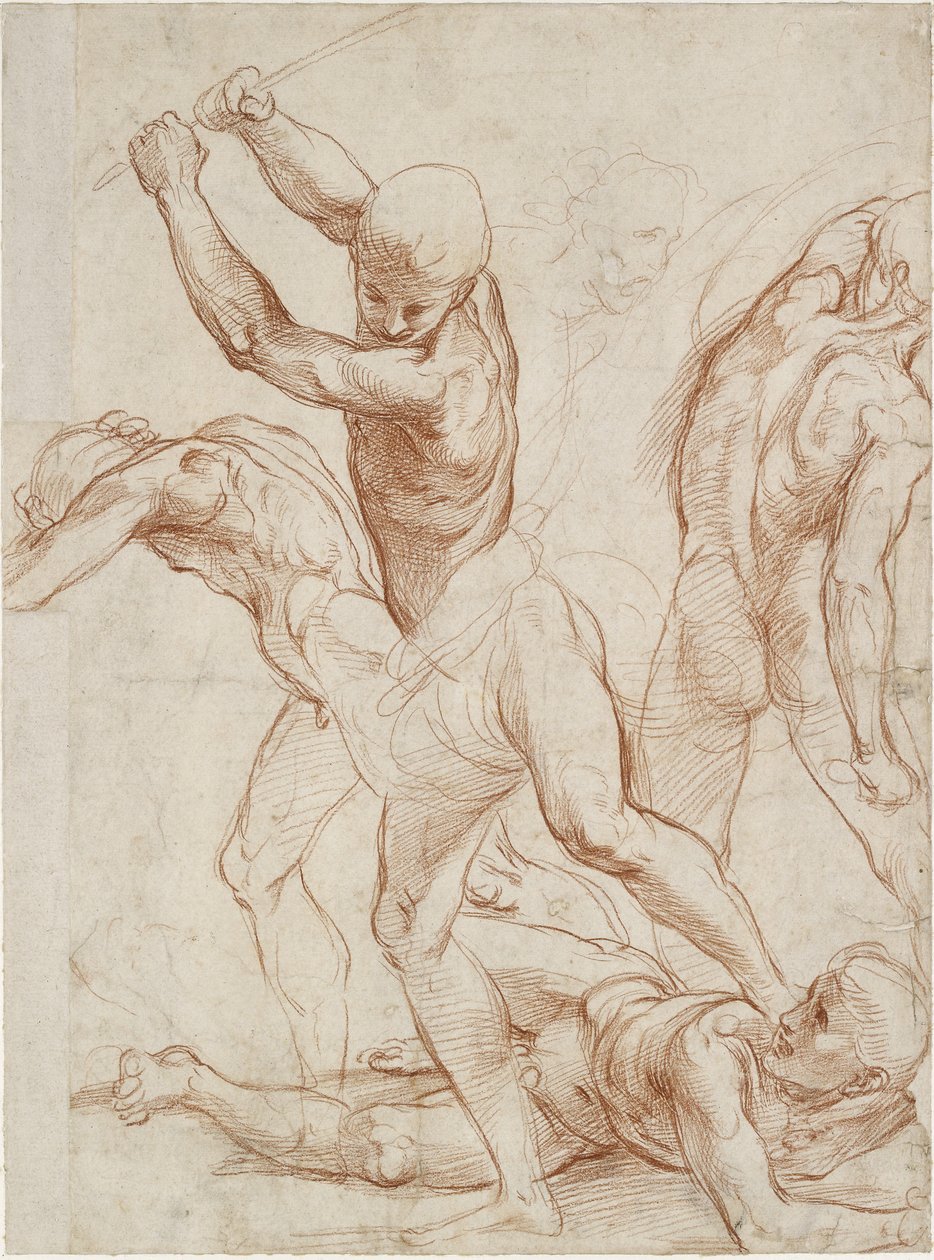 Recto：五个人的战斗。 Verso：一些轻微的图形研究，WA1846.193 作者 拉斐尔（Raffaello Sanzio Raphael）