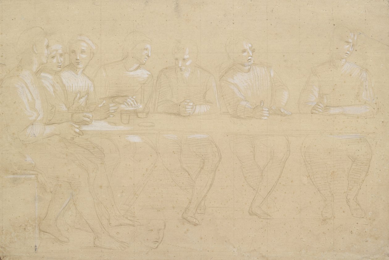 Recto：最后晚餐组成的部分研究。 Verso：女性头，WA1846.151 作者 拉斐尔（Raffaello Sanzio Raphael）
