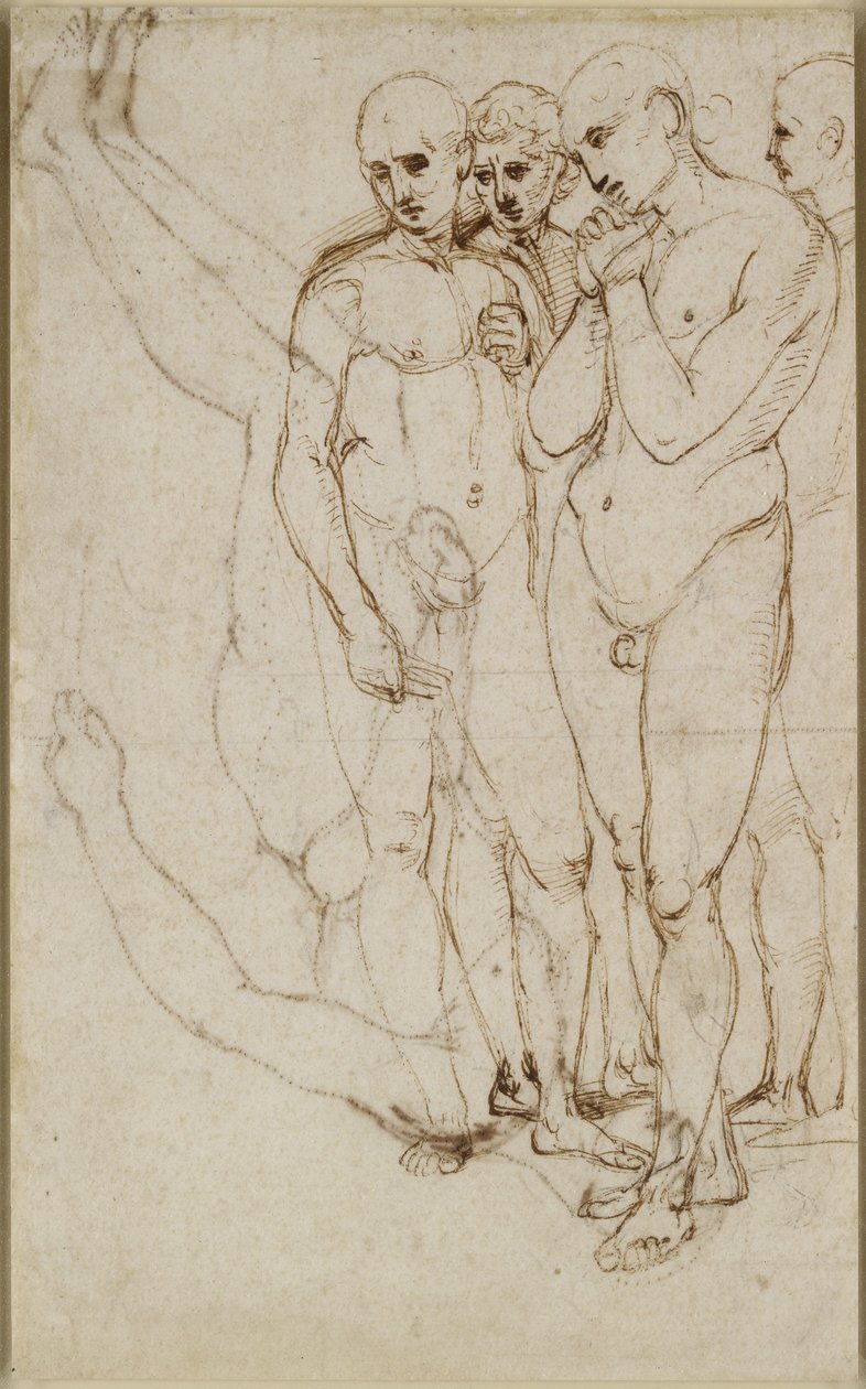Recto：研究Pietà中的四个站立的人，WA1846.171 作者 拉斐尔（Raffaello Sanzio Raphael）