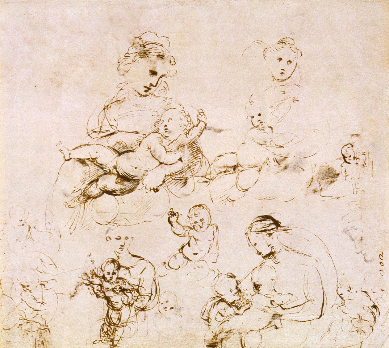 关于麦当娜和儿童的几项研究（笔墨） 作者 拉斐尔（Raffaello Sanzio Raphael）