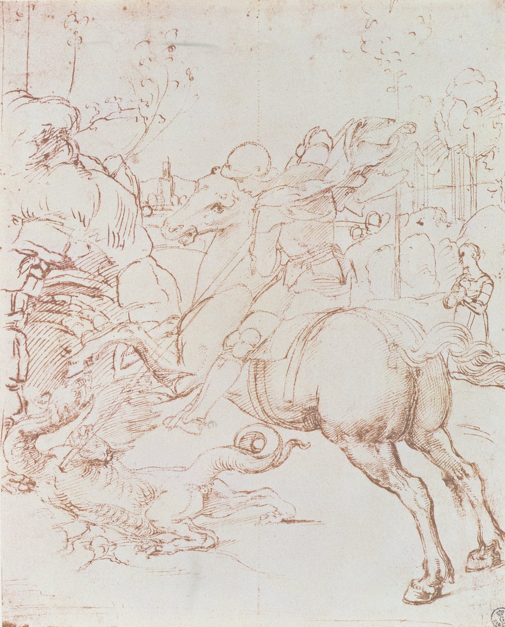 圣乔治和龙（笔墨） 作者 拉斐尔（Raffaello Sanzio Raphael）