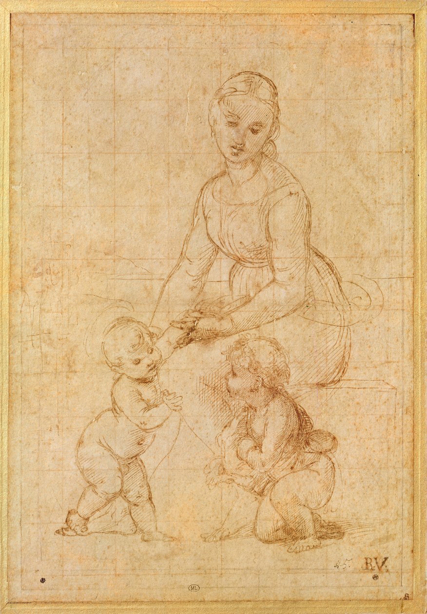 研究“La BelleJardinière”或圣母与施洗约翰的儿童（墨水在纸上） 作者 拉斐尔（Raffaello Sanzio Raphael）