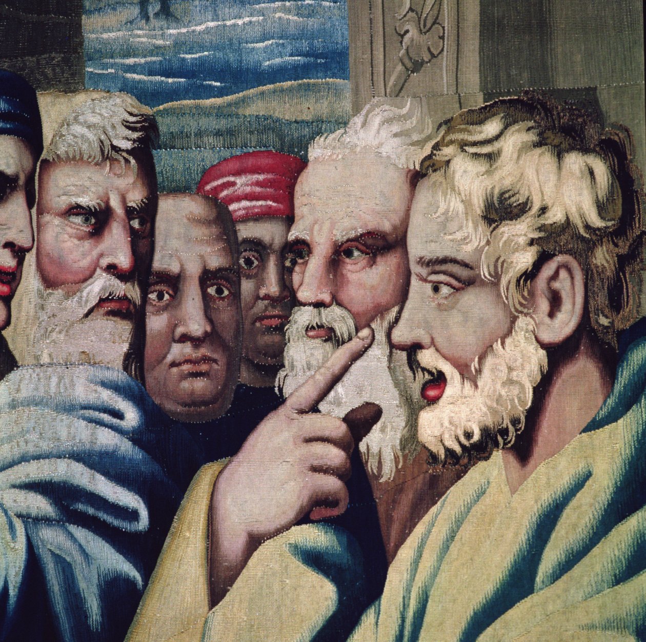 挂毯描绘了使徒行传，令人惊讶的观众的伊莱马斯致盲细节，在菲利普·佩格尔1641-1705,1695-98羊毛胶带的指导下在Beauvais工坊编织 作者 拉斐尔（Raffaello Sanzio Raphael）